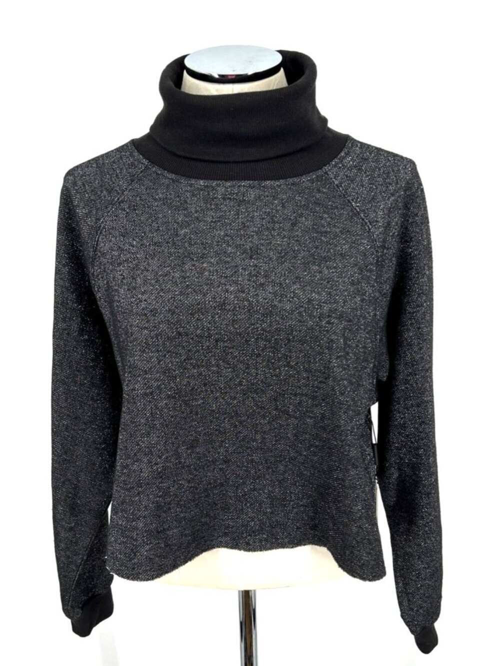 DKNY Sport Black Sparkle Crop Top Long Sleeve Size S Mock Neck NWT